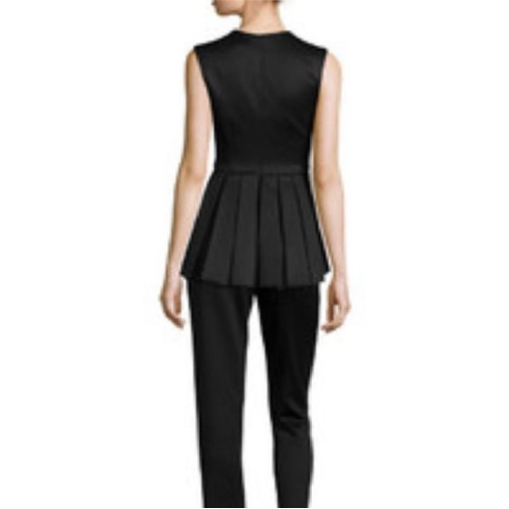 Cushnie Et Ochs V Neck Pleated Silk Wool Black Sleeveless High Low Peplum Top 4 - Picture 4 of 12